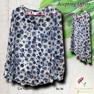 Liz Claiborne - Sz M - 2 layer Blouse with under cami - flowy dye optic dots